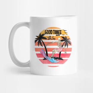 "Good Times & Tan Lines" Surfing Skeleton Mug